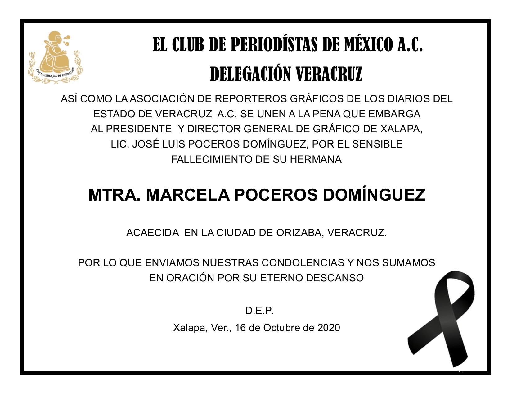 Esquela Mtra. Marcela Poceros Domínguez